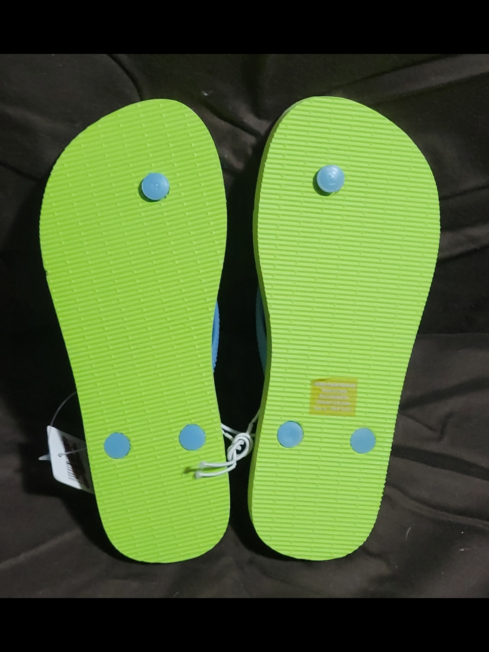 Women’s Lime Green Flip Flop Sandals with Blue Straps - Picture 4 of 4